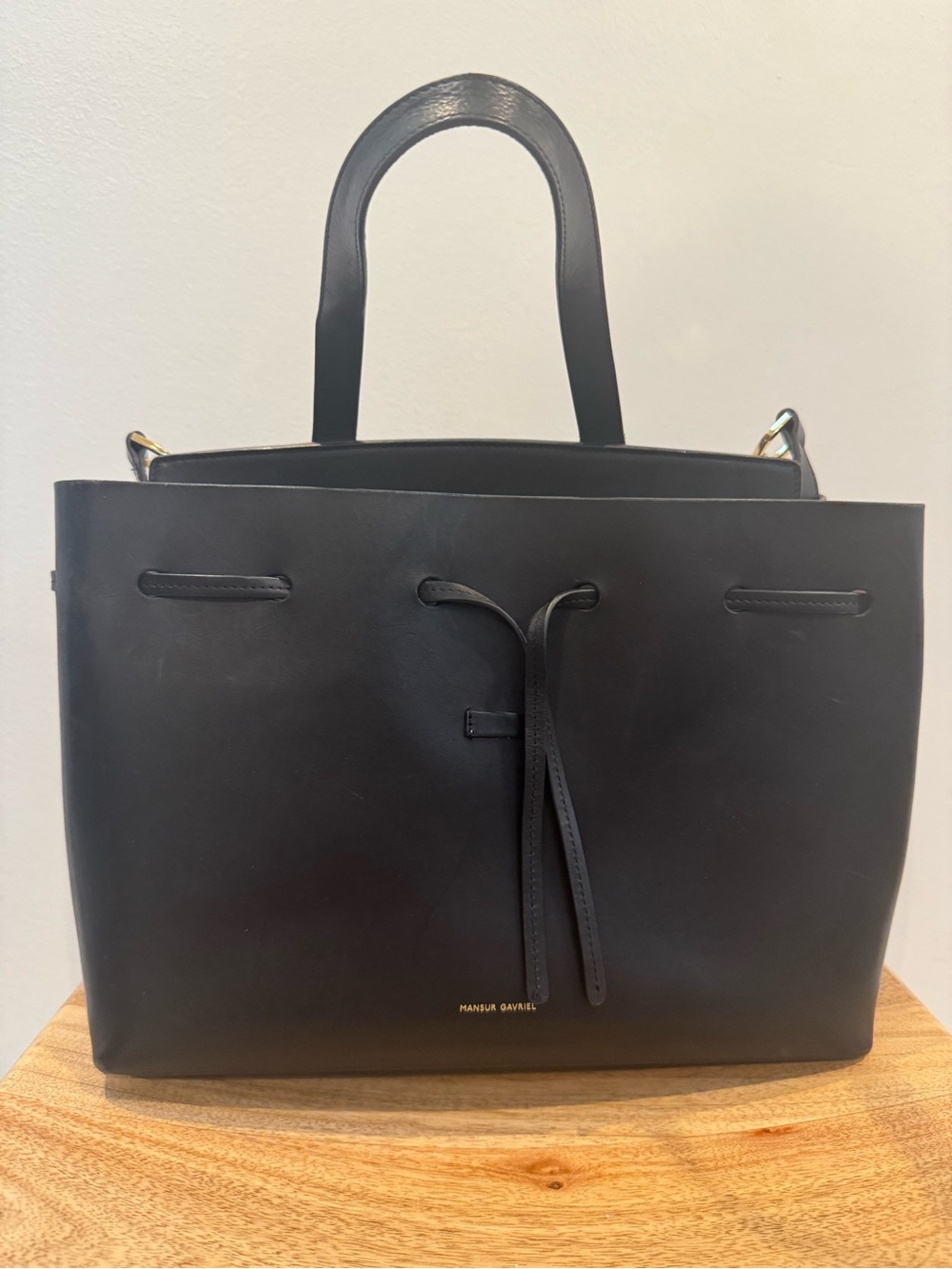 Mansur Gavriel Black Leather Drawstring Tote